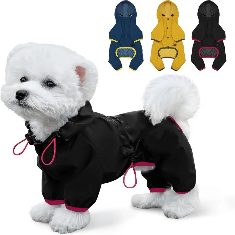 Lightweight Waterproof Dog Raincoat with Hood Rain Jacket with Leash Hole Reflective Strap for Small/Medium Dogs All Seasons