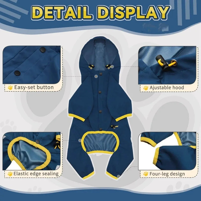 Lightweight Waterproof Dog Raincoat with Hood Rain Jacket with Leash Hole Reflective Strap for Small/Medium Dogs All Seasons
