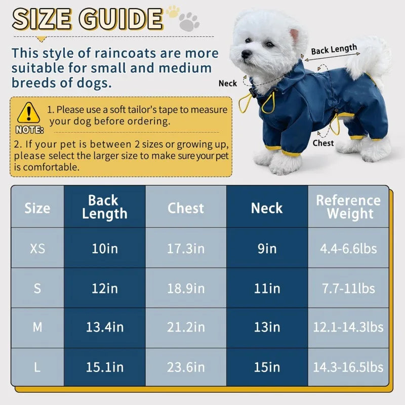 Lightweight Waterproof Dog Raincoat with Hood Rain Jacket with Leash Hole Reflective Strap for Small/Medium Dogs All Seasons