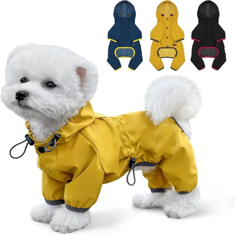 Lightweight Waterproof Dog Raincoat with Hood Rain Jacket with Leash Hole Reflective Strap for Small/Medium Dogs All Seasons