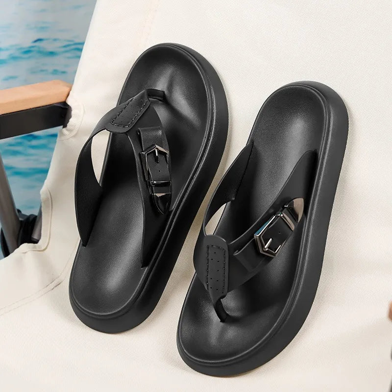 Quality Men Slippers Luxury Cowhide Leather Slippers Outdoor Casual Beach Slippers Summer Hot Sell Men Flip-flop Chanclas Hombre