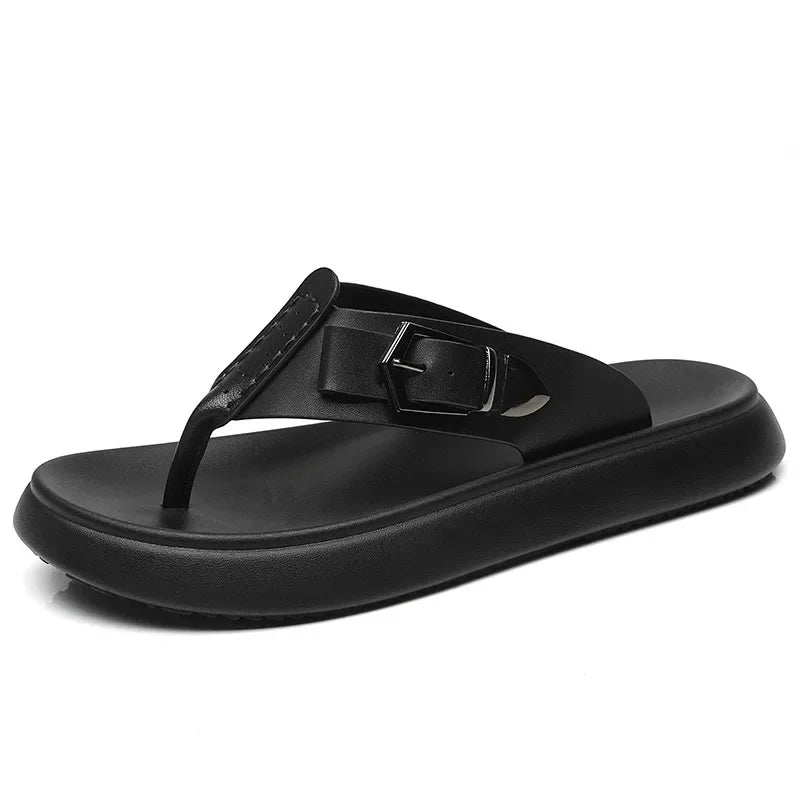 Quality Men Slippers Luxury Cowhide Leather Slippers Outdoor Casual Beach Slippers Summer Hot Sell Men Flip-flop Chanclas Hombre